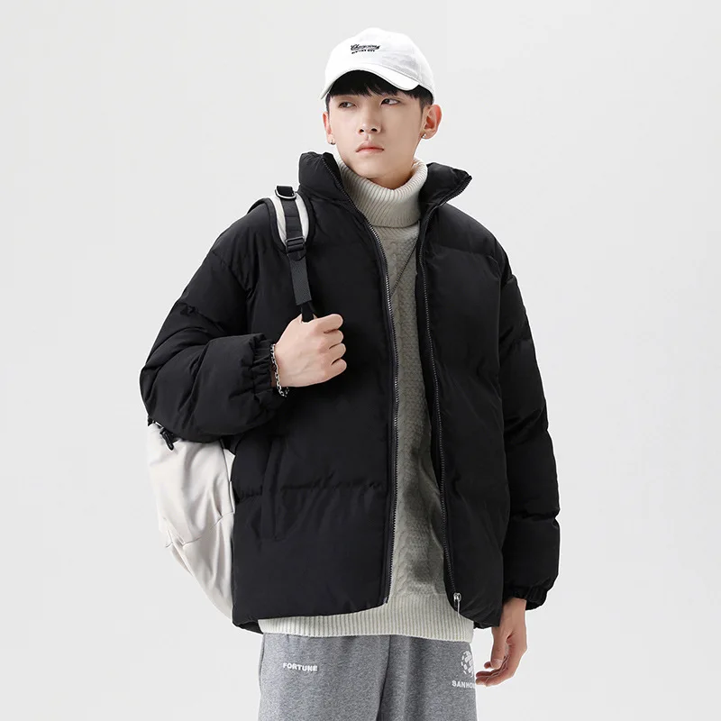 2021 winter new couple cotton jacket Korean version of the stand-up collar padded bread jacket down padded jacket men
