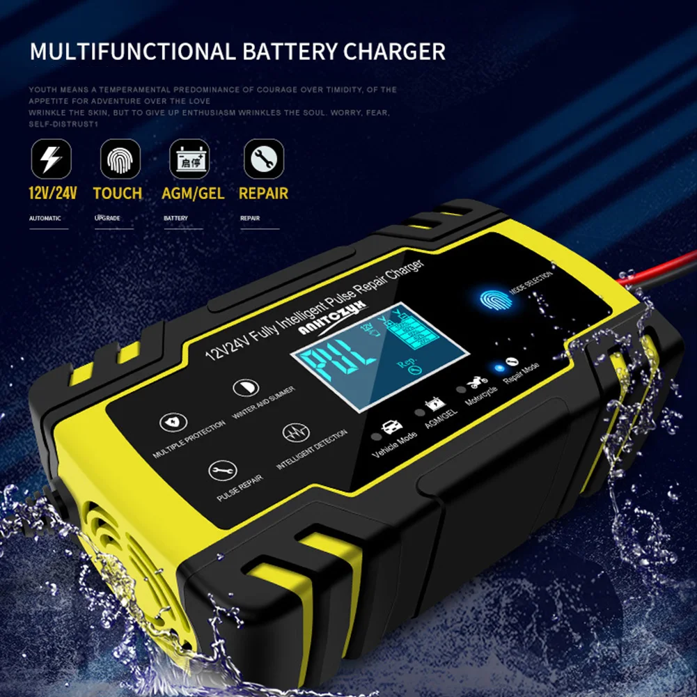 

12-24V 8A Car Battery Chargers Touch Screen Pulse Repair LCD Battery Charger For Car Motorcycle Lead Acid Battery Agm Gel Wet