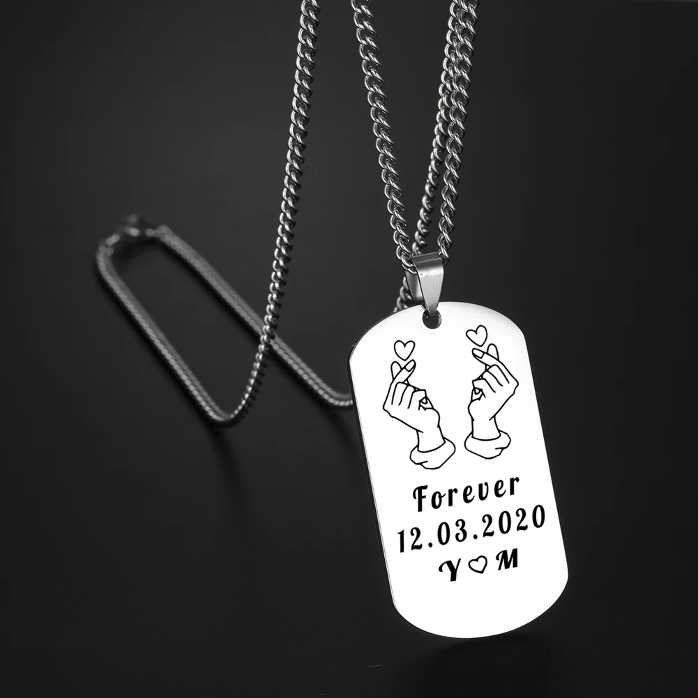

Custom Personalized Necklace Lover Couple Date Love Name Initials Hands Heart Stainless Steel Pendant Gift For Man Women Jewelry