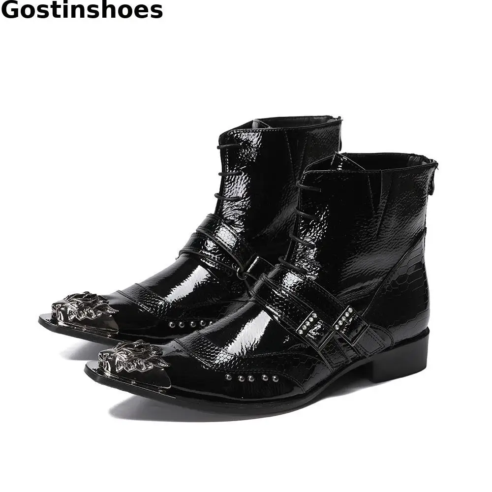 Мужские ботинки с пряжкой на ремешке цвет черный натуральная кожа заостренный