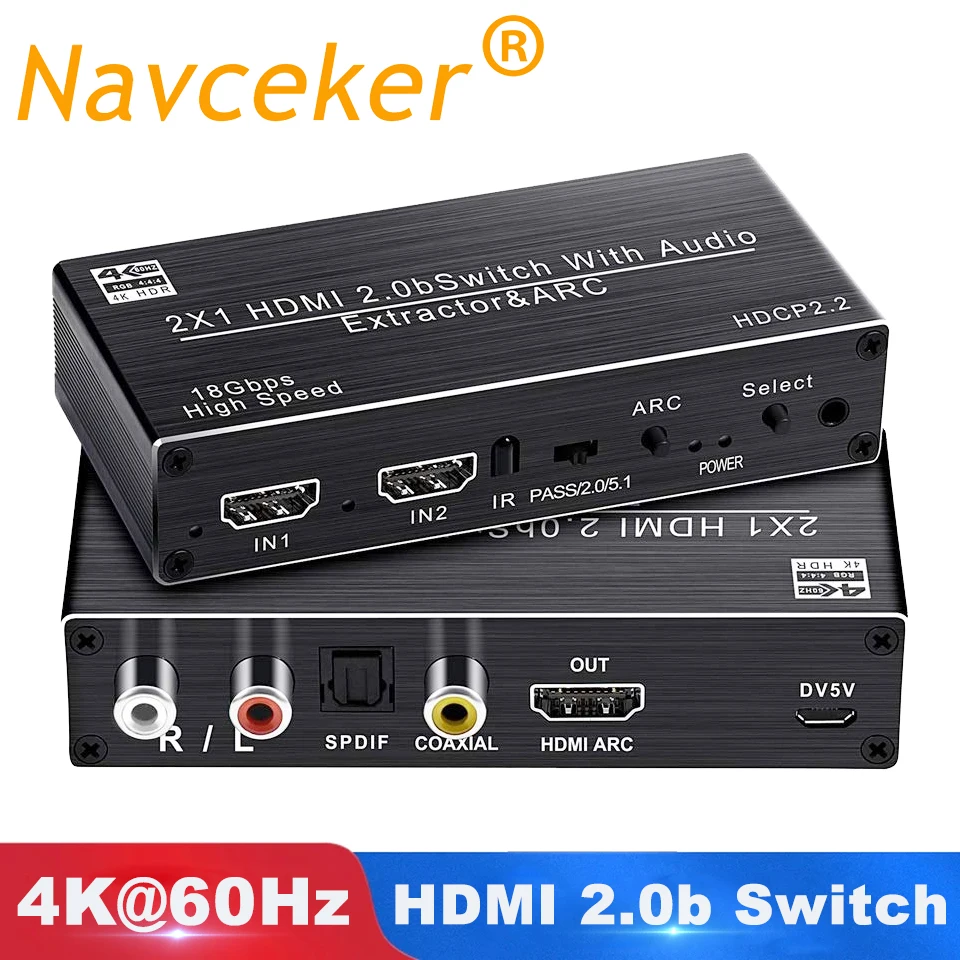 2020 Лучший 4K HDMI 2 0 переключатель с дистанционным управлением 2x1 HDR аудио экстрактор