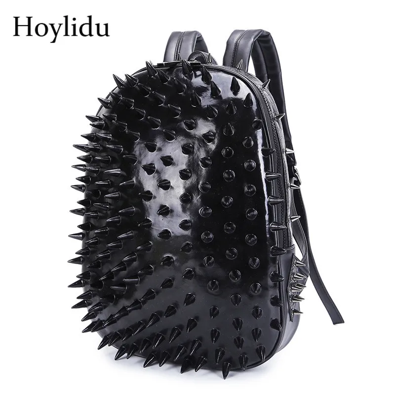 Модный рюкзак в стиле панк из искусственной кожи женский с ежиком школьные сумки