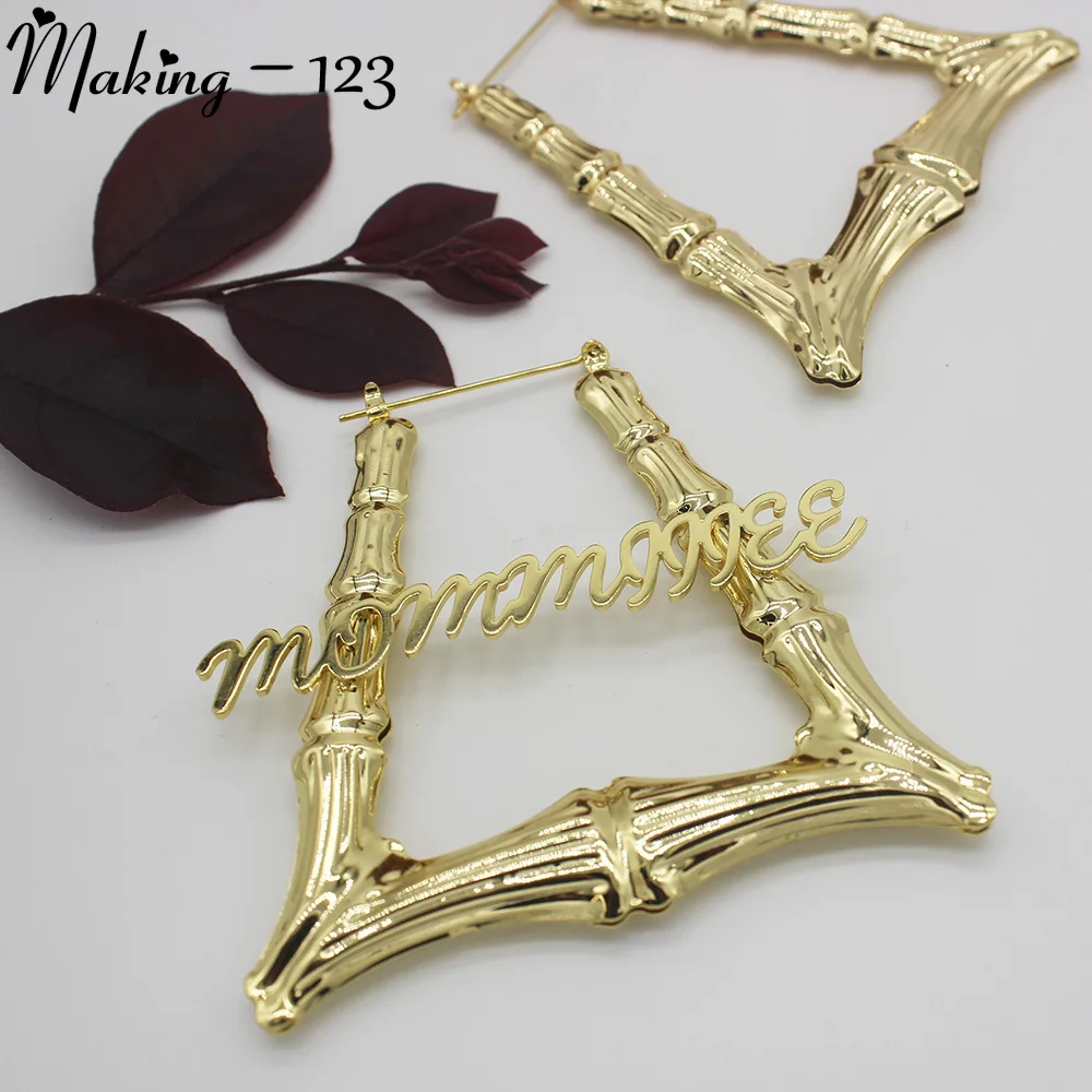 Making-123 50MM-70MM Triangle Bamboo Earrings Custom Hoop Bamboo Name Earrings Fashion Big Personalised Name Earrings women Gift