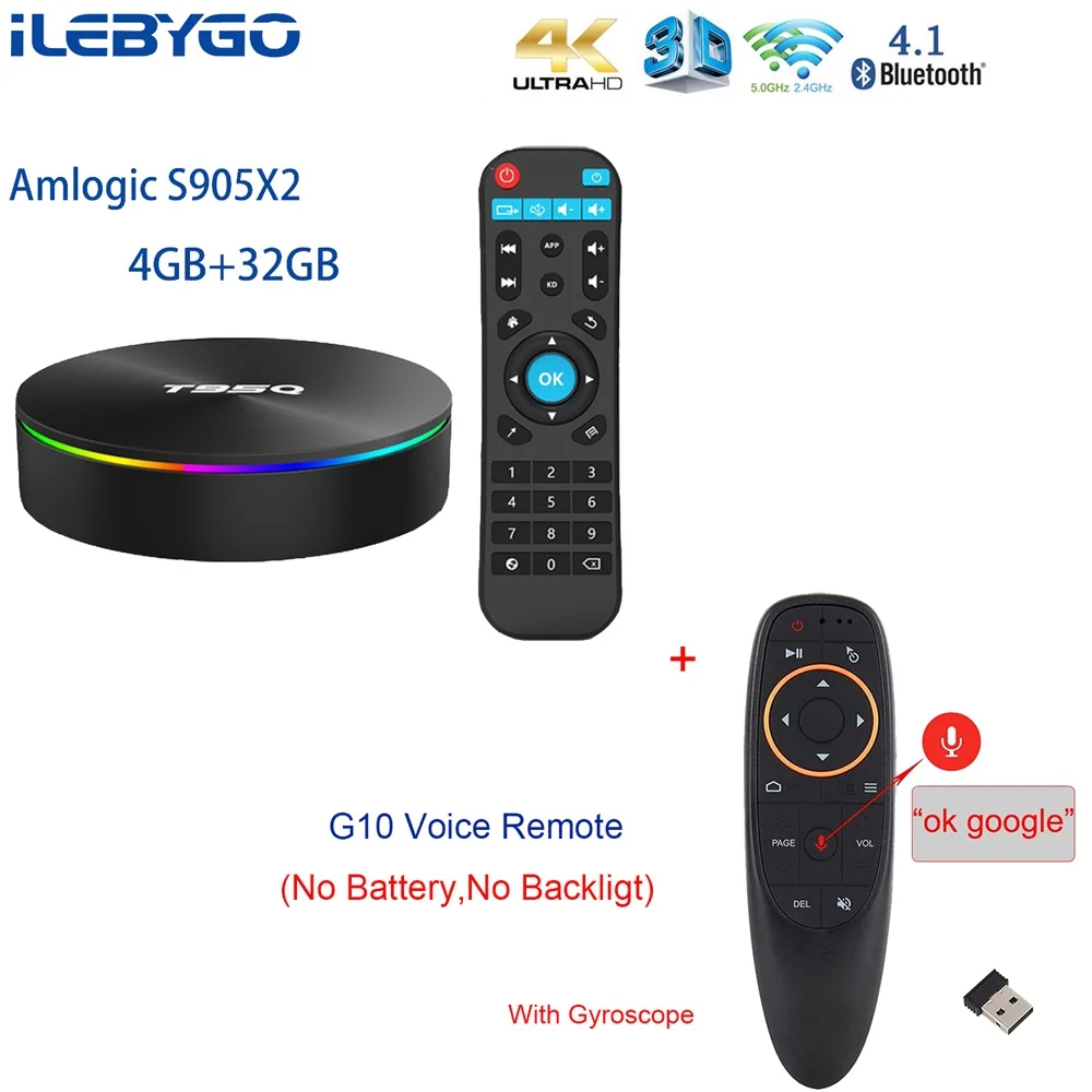 Ilebygo 4 Гб 64 ГБ Android 8 1 ТВ приставка Amlogic S905X2 четырехъядерный смарт Box2.4G и 5 ГГц Wifi BT4.1