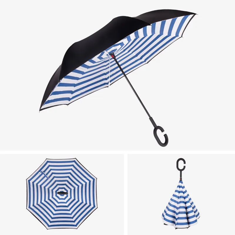

Women Men High Quality Long Handle C Windproof Reverse Folding Double Layer Inverted Umbrella Self Stand Umbrella Rain Sun