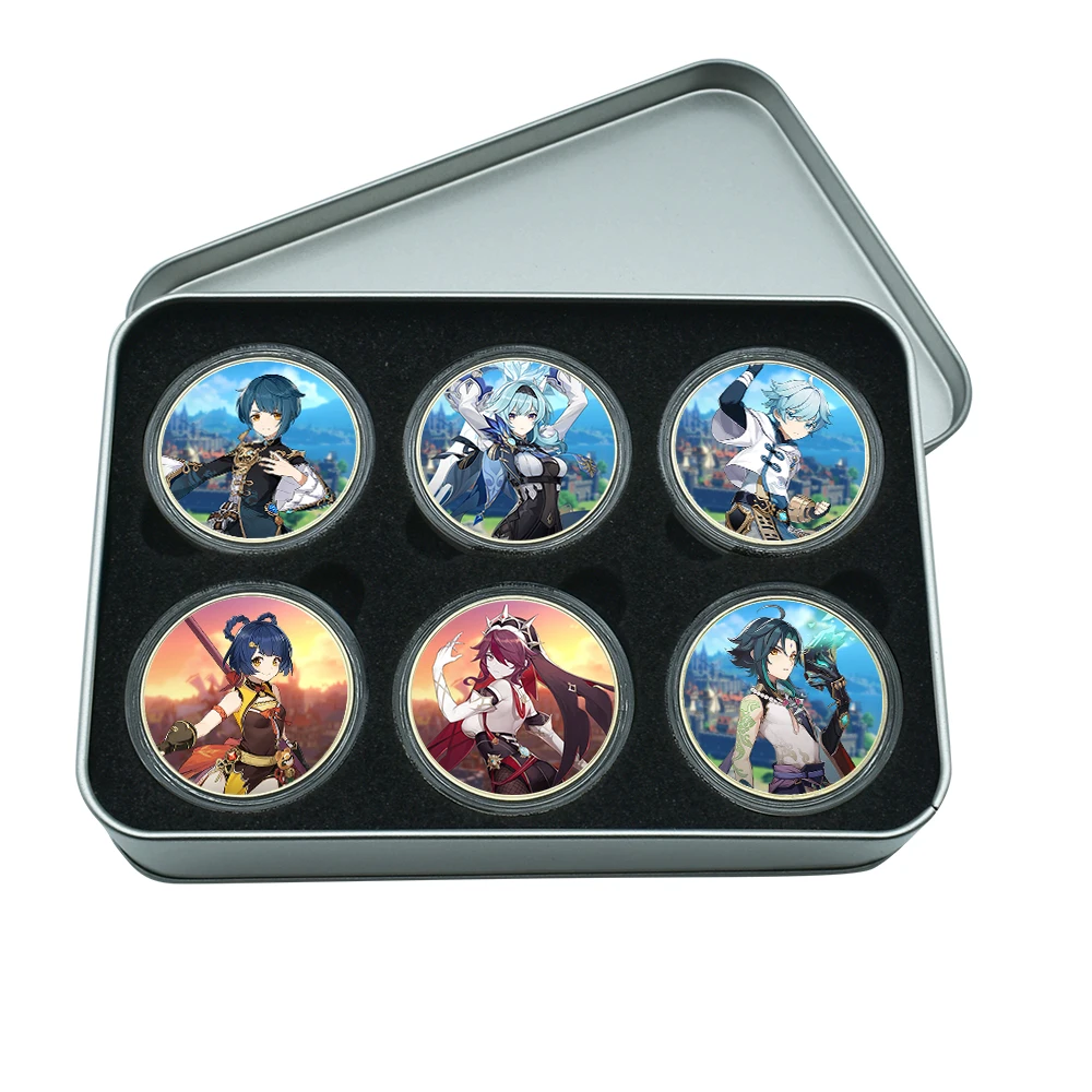 

Children's Holiday Gifts with Box Silver Plated Metal Coin Commemorative Gold Plated Genshin Impact Decoration Crafts