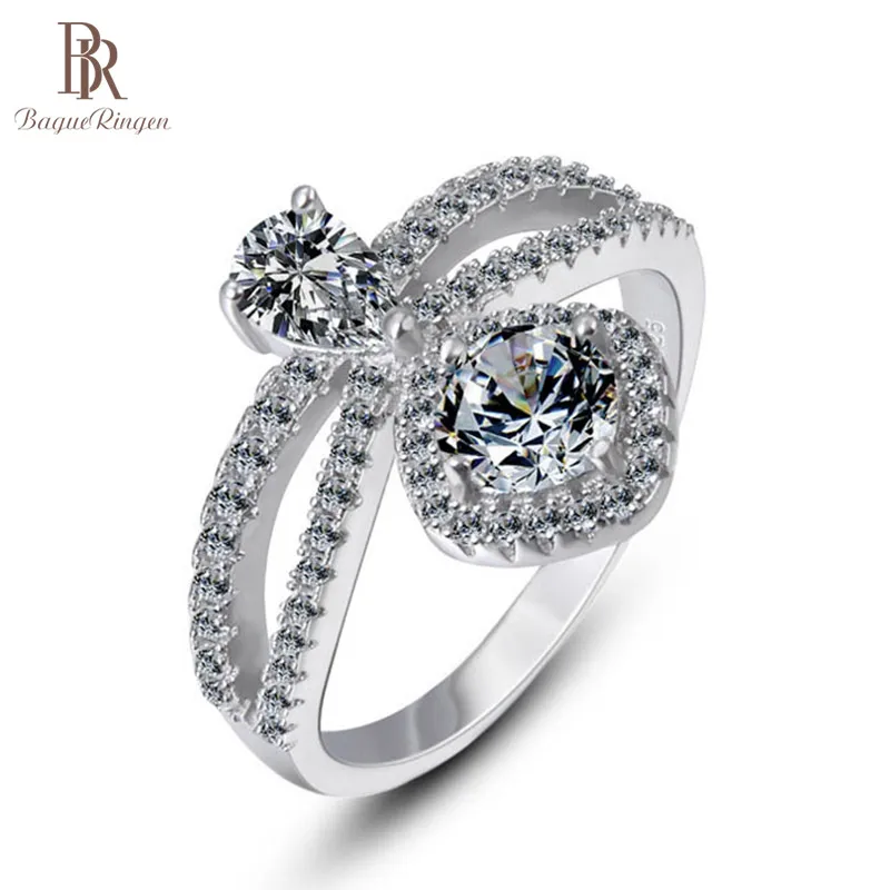 Женское кольцо с кристаллами Bague Ringen элегантное невесты из стерлингового серебра