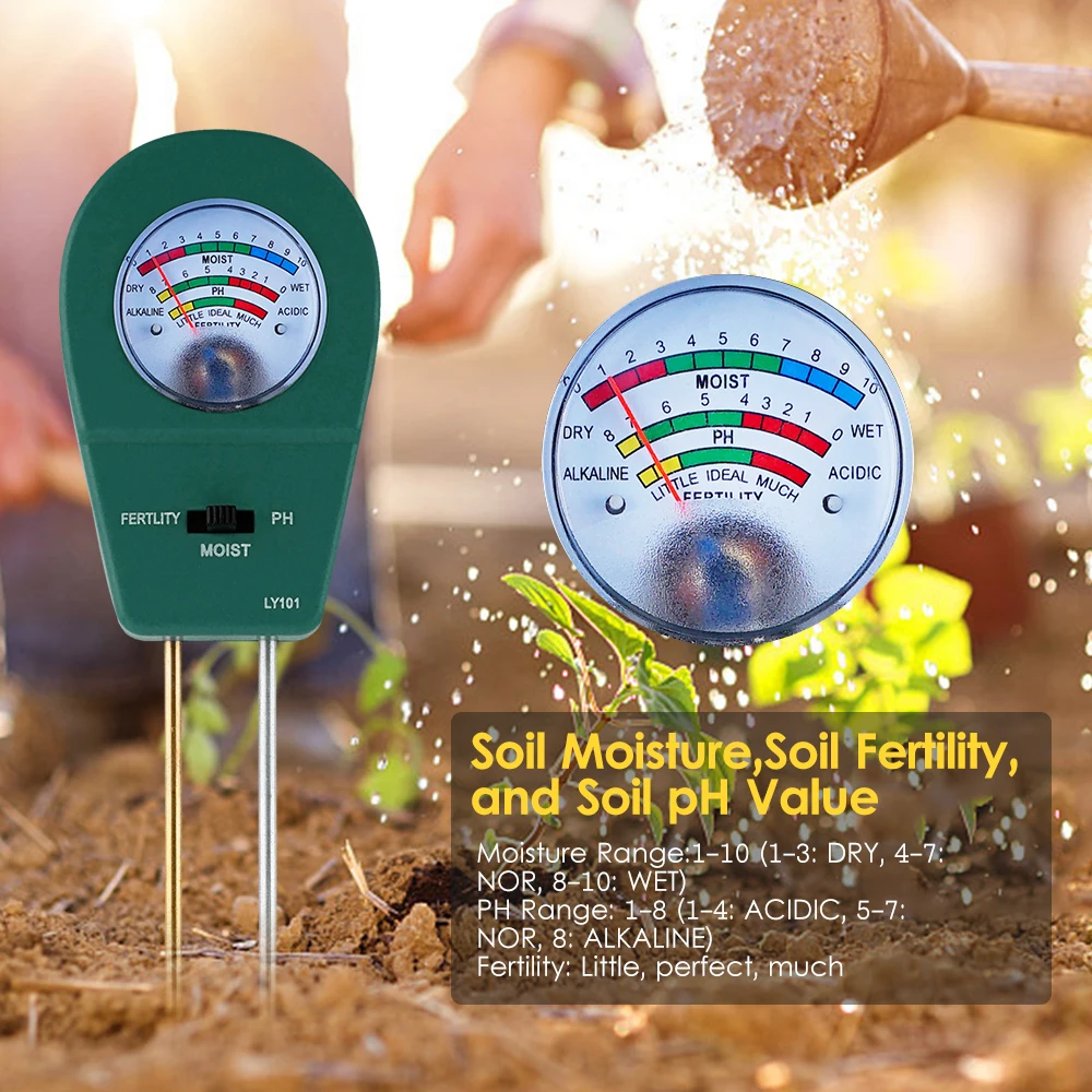 

Soil pH Tester 3-in-1 Soil Meter with Moisture Fertility pH Meter Gardening Tool for Farm Lawn Indoor Outdoor No Battery Needed