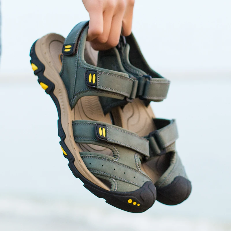 New Fashion Hiking Sandals Men Hand Made Encapsulated Mens Sport Sandals Outdoor Leather Roman Sandals Men sandale homme Size 47