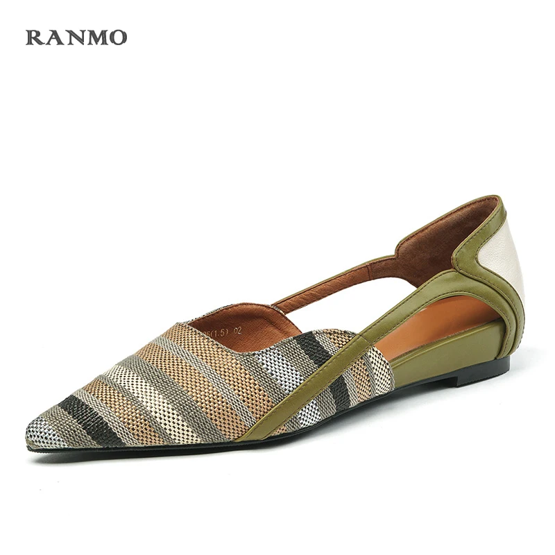 

New Genuine Leather Women's Shoes Fashion Slip-On Spring/Autumn D'orsay Flat Shoes Pointed Toe Thick Heel Shoes Woman Size 34-40