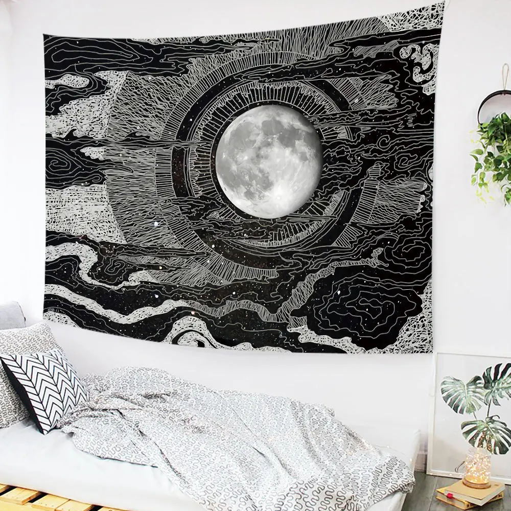 Богемный настенный гобелен с рисунком кактуса таро Луной мандала тканевый