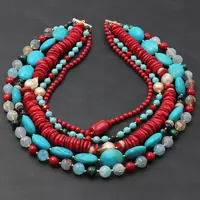 GuaiGuai Jewelry Natural Pink Keshi Pearl Howlite Rondelle Tiger eye Coral Lapis Crystal Statement Necklace Handmade For Women
