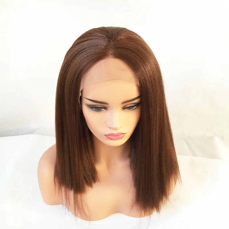 14 дюймов парик яки из черного синтетического кружева короткий безклеевой