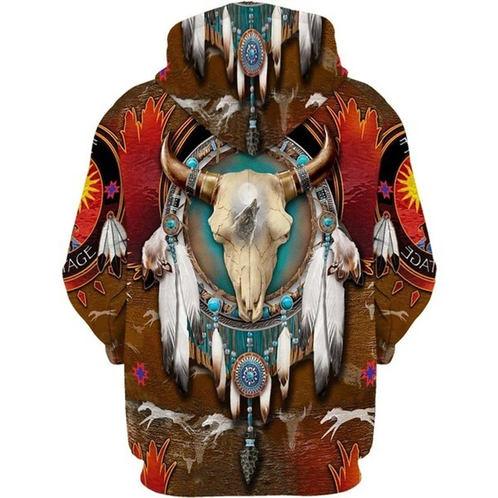 Пуловер мужской/женский с капюшоном в стиле хиппи тотем этническом | Мужская