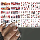 12 стилей, наклейки для ногтей с надписью Kiss на День святого Валентина, дизайн маникюра с красным сердцем, украшение для ногтевого дизайна, водная наклейка, наконечник, новинка 2021