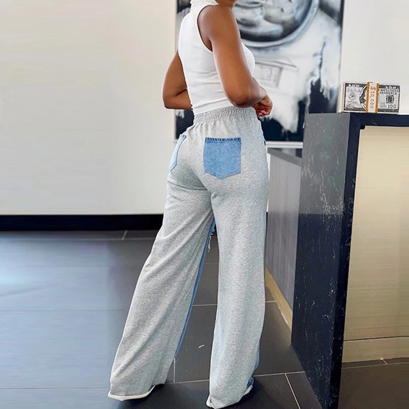 

Casual Ripped Patchwork Denim Pants Slim Straight Jeans