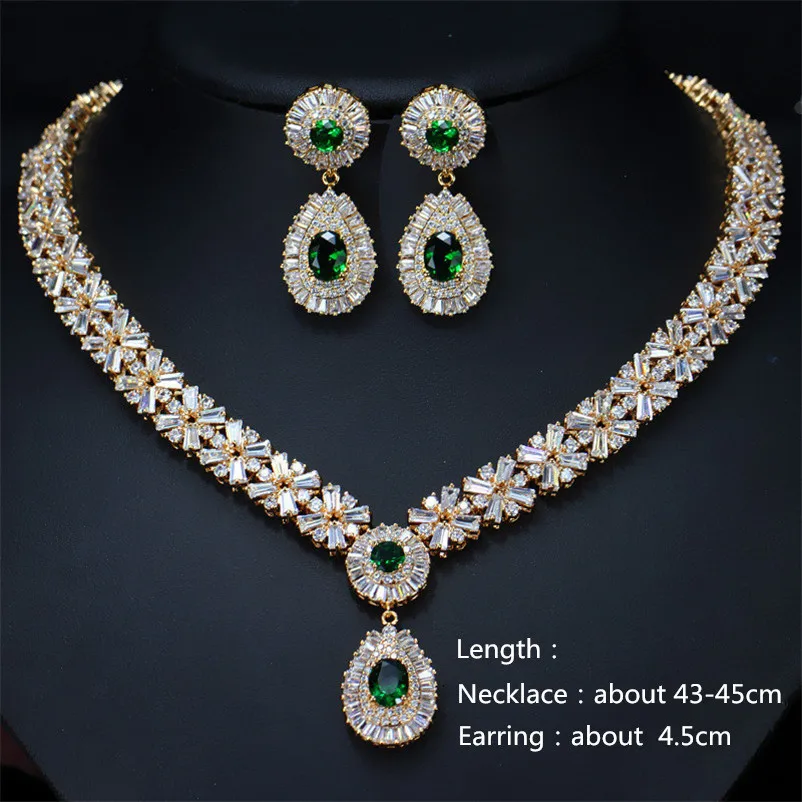 CC Модный комплект ювелирных изделий свадебное ожерелье и серьги белого золота