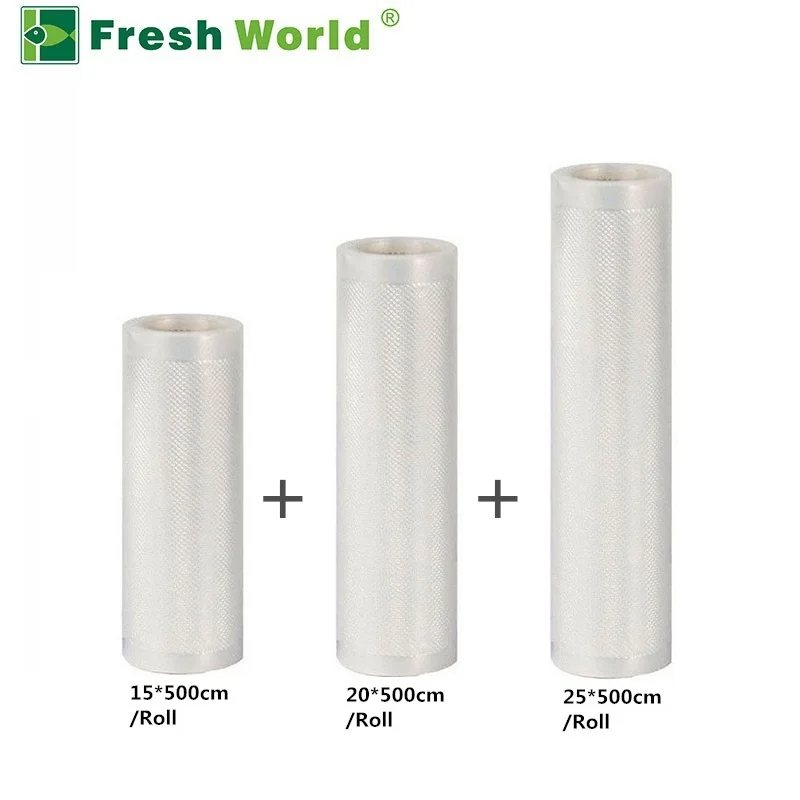 15-20-25x500CM Вакуумные уплотнительные пакеты рулон для упаковка для хранения продуктов запайки BPA-free 3 рулона/набор вакуумный мешок вакуумный упаковщик рулонов - Цвет: 15-20-25x500CM