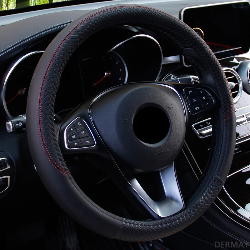 

Car Steering Wheel Cover 37cm-38cm Auto Interior PU Leather Steering-wheel Cover Automobiles Universal Four Seasons Accessories