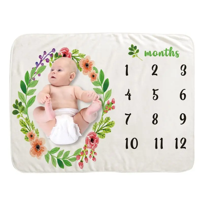 

Baby Monthly Record Growth Milestone Blanket Wreath Pattern Photography Props DXAD