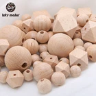 Let's Make 100pc Beech Hexagon Wooden Teether Beads Round 12-30mm Baby Rattle Beaded Wood Baby Teether Wooden Toys