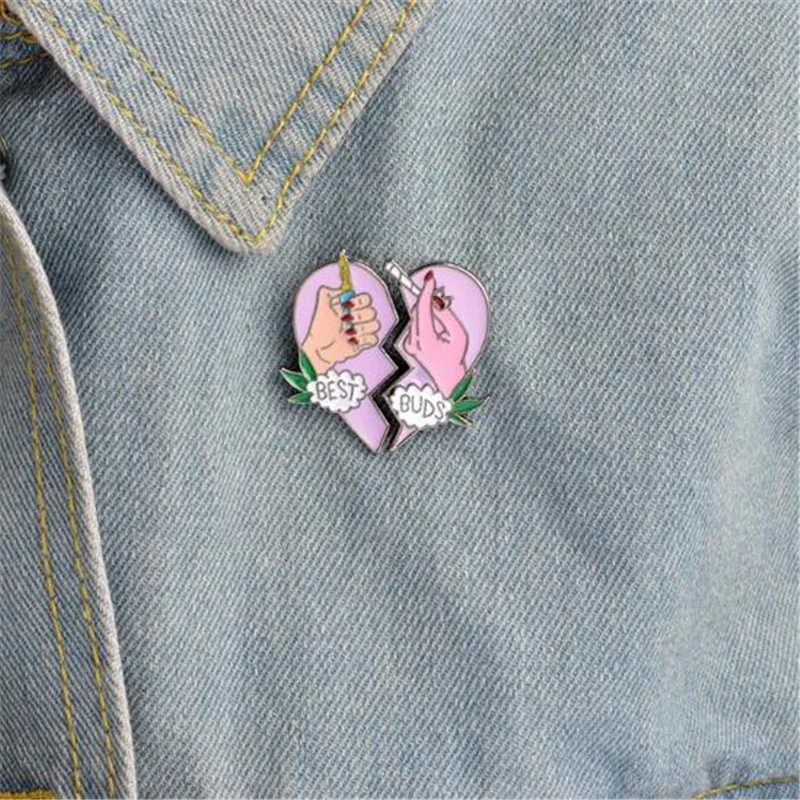 Лучшие бутоны разбитое сердце 2 руки брошь фиолетовая эмаль булавки пряжка сумка