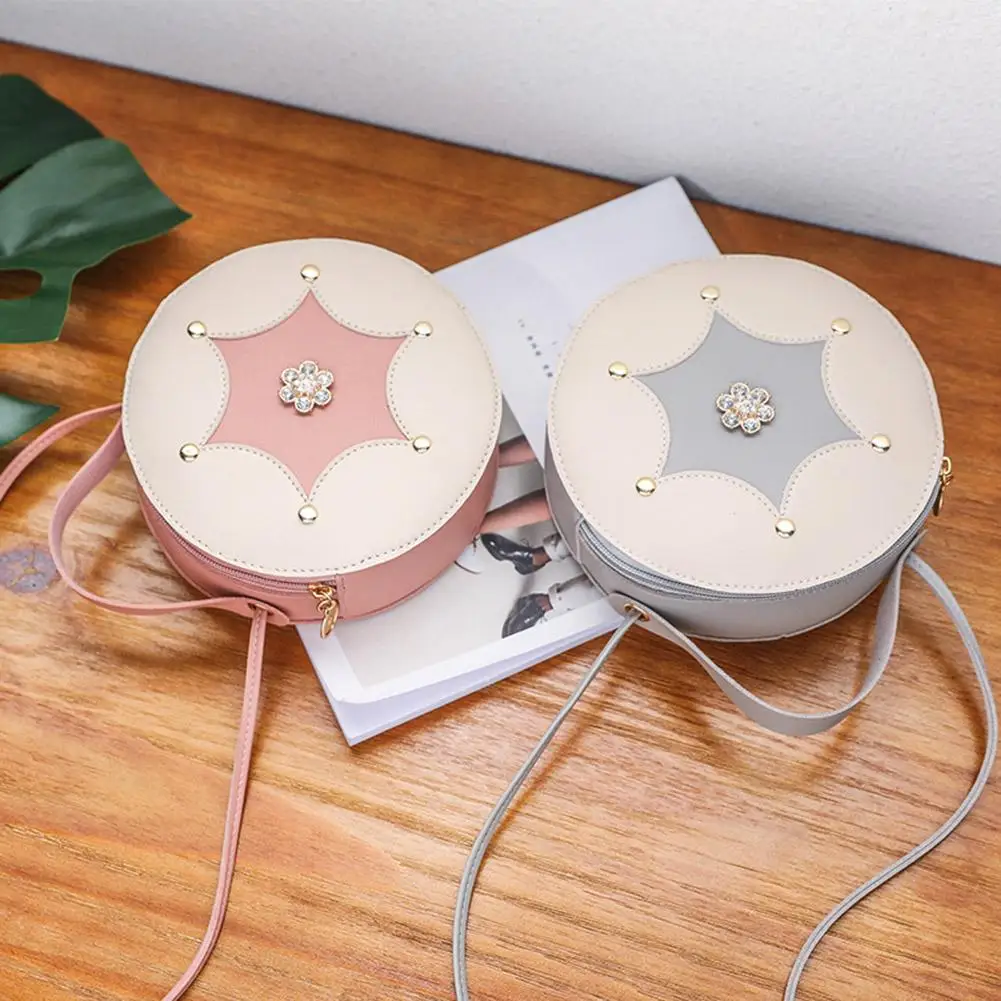 

Lovely Women Stylish Small circular Crossbody Bag Zip Rhinestone Inlaid Round Shoulder Bag Handbag Crossbody Pouch