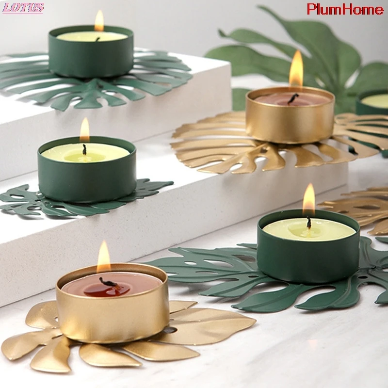 

Candlestick Leaf Shape Metal Candle Holder Desktop Ornament Decoration for Home Party Wedding Festival