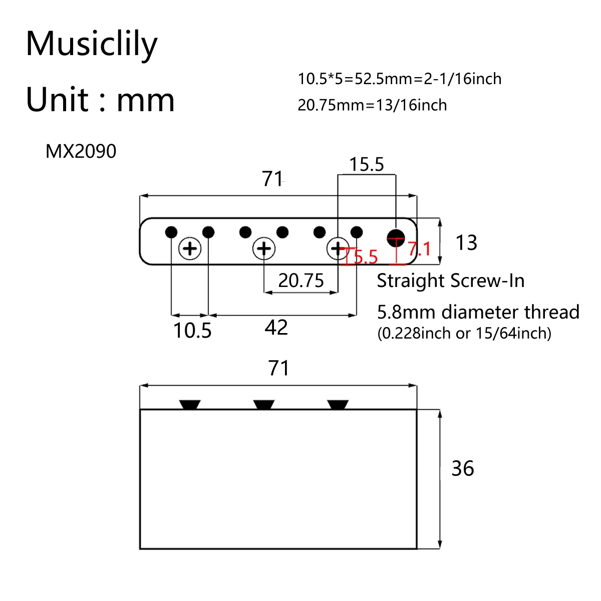 musiclily ultra 105mm voll messing 36mm kurze tremolo block für squier kugel strat und einige import elektrische gitarre free global shipping