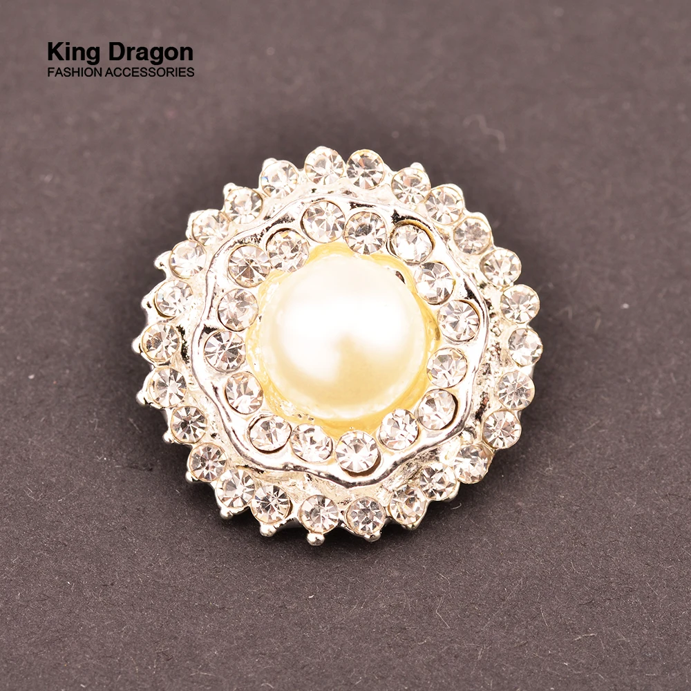 Новинка - пуговицы с ринестонами и жемчугом, используемые для декора или свадьбы, с ножкой, 25мм, 5 штук/лот, цвет серебра, KD443.