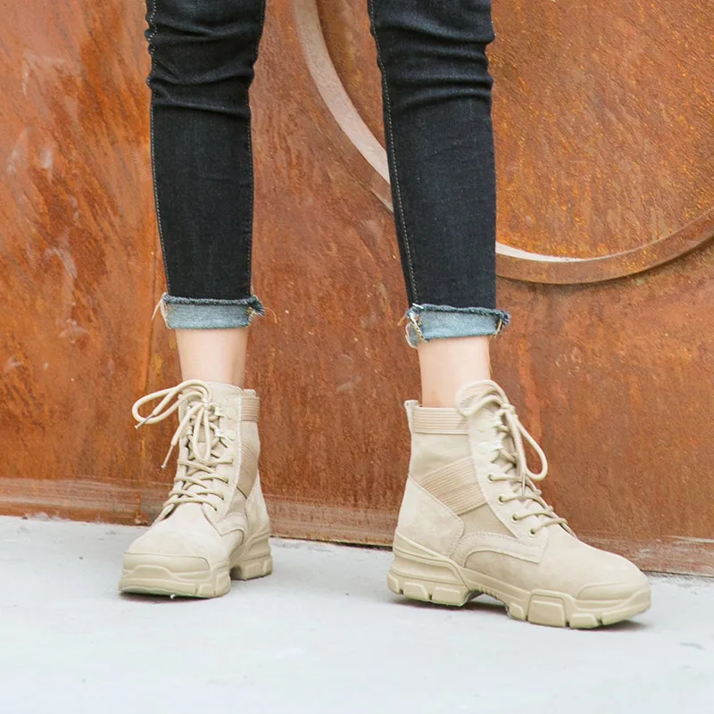 Ботильоны BeauToday женские из коровьей замши кожаные парусиновые боевые ботинки с