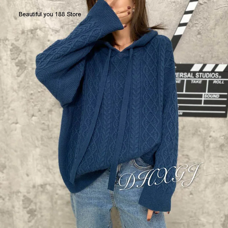 

European station cashmere sweater women's autumn winter 2020 new fashion hooded twist sweater loose and thin top