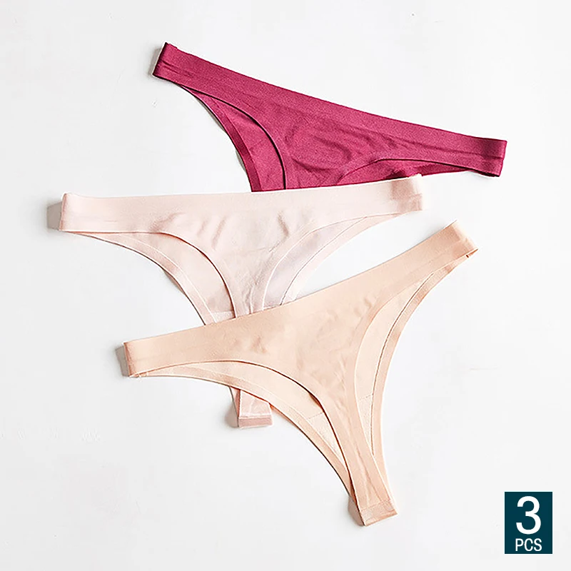 

3PCS/Set Ice Silk Thong Panties Female G-String Casual Solid Color Ladies Briefs Sexy Women’s Underwear High Quality Panty