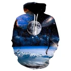 Свитшот с длинным рукавом и 3D-принтом для мужчин и женщин, спортивный пуловер с капюшоном, с рисунком звездного неба, планеты, Вселенной, ночного видения, зимний