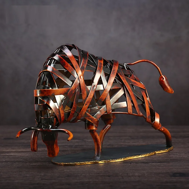 METAL WEAVING CATTLE STATUETTE RED IRON ART SCULPTURE FIGURINE MODERN HOME DECORATION ACCESSORIES ANIMAL CRAFT GIFT L3037 | Дом и сад