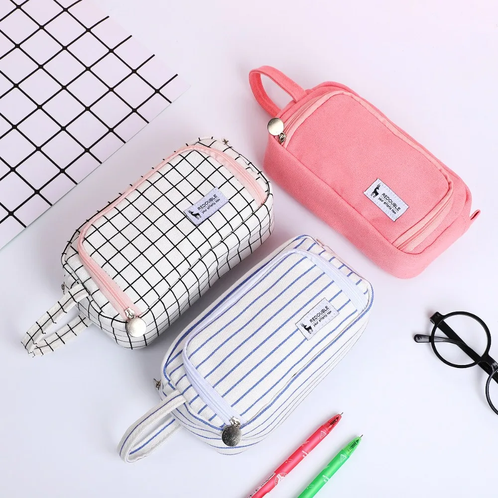 Полосатый пенал сплошной цвет школьные принадлежности trousse scolaire stylo двухслойные estuches Kawaii kalem kutusu astuccio scuola