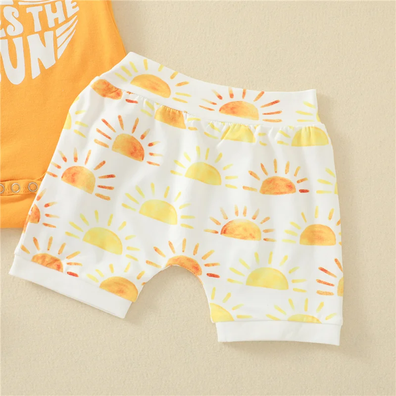 

0-24Months Newborn Baby Girls Cotton Clothes Set,Children Girls Letter Print Short Sleeve O-neck Romper+Sun Print Short Pants