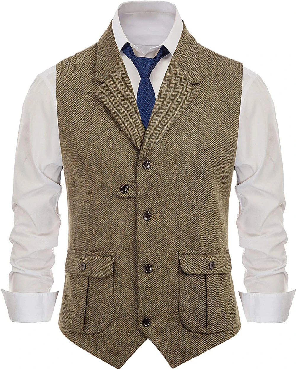 

Mens Suit Brown Vest Lapel Wool Herringbone Retro Tooling Vest Waistcoat Casual Formal Business Groomman For Wedding Working