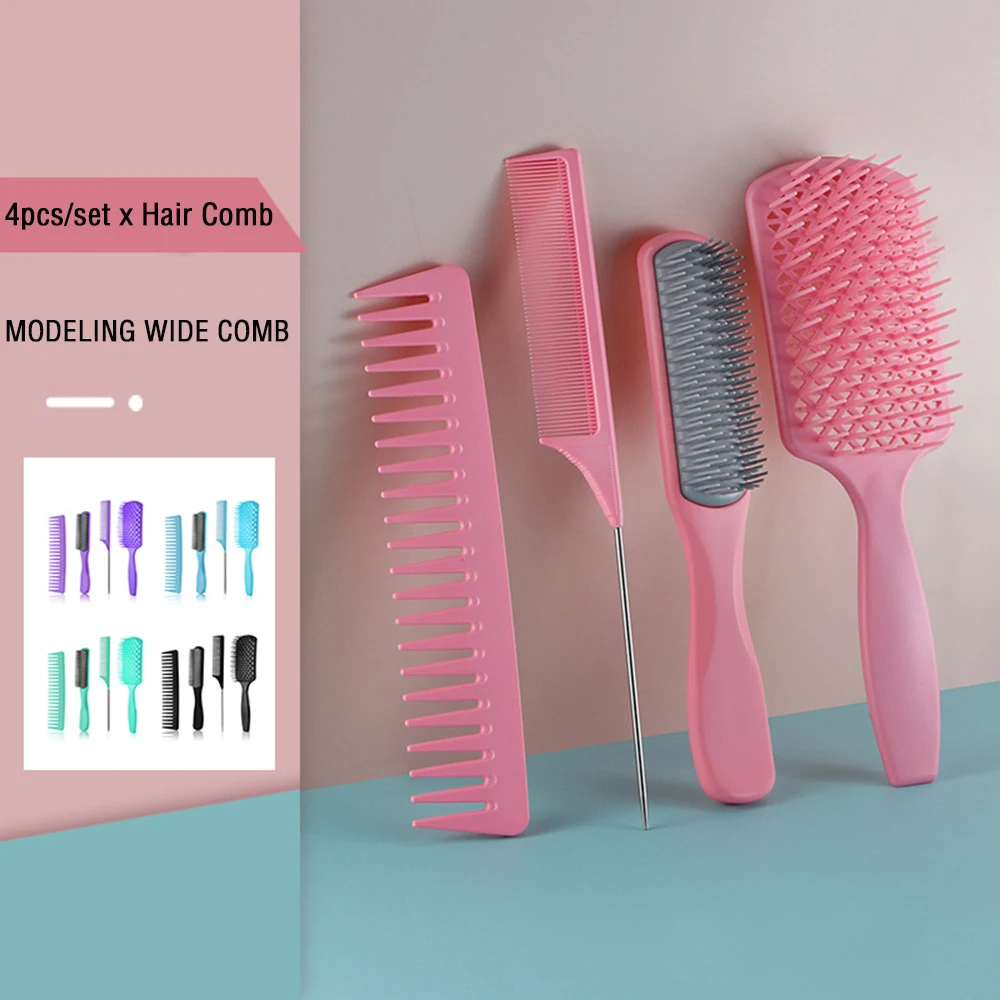 

4pcs Detangling Hair Hrush Hair Comb Set Detangler Hairbrush For Curly Hair Barber Accessories Hair Care Styling Tools