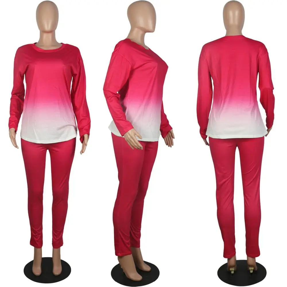 

Casual Tracksuit Women 2 Piece Set Gradient Long Sleeve Sweatshirt High Waist Pants Leggings Fashion Lounge Wear Outfits