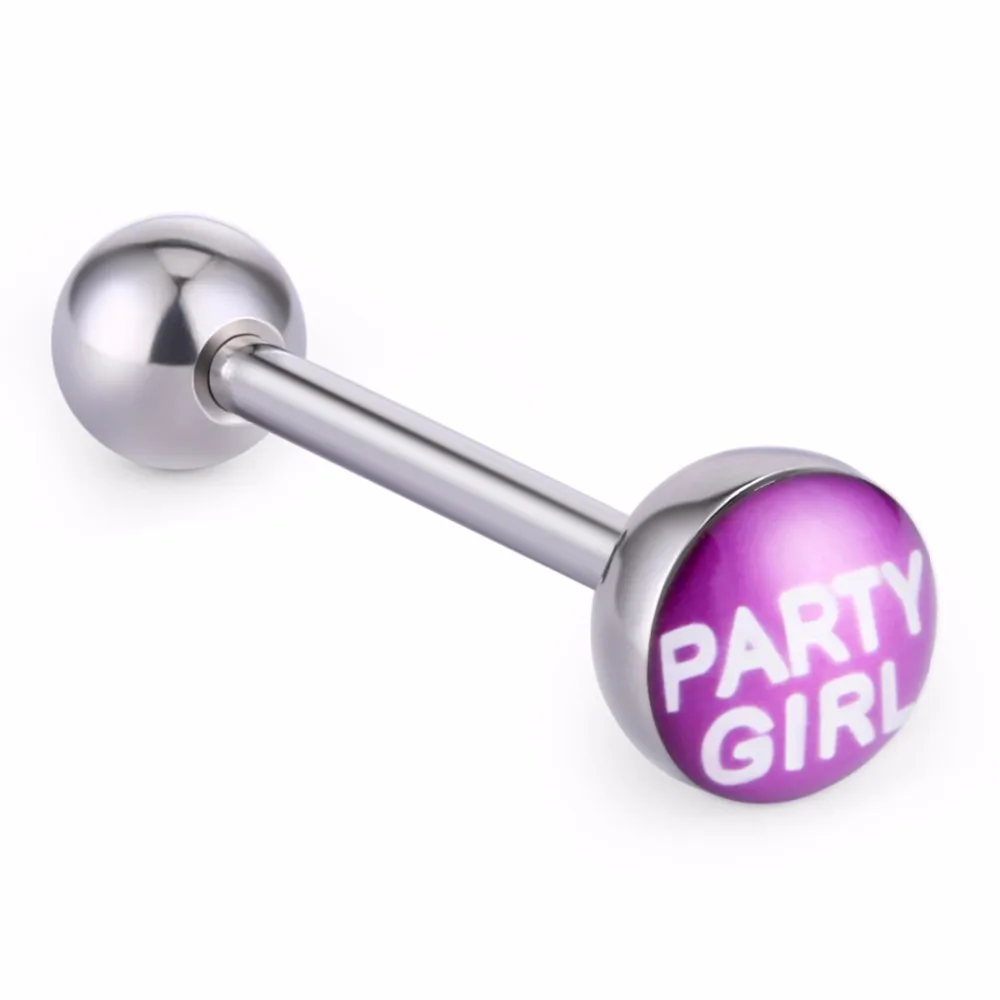 party girl Женское кольцо в стиле панк, для девушек, забавные слова, нержавеющая сталь, пирсинг для языка, сексуальный логотип, пирсинг, штанги, штанги, ювелирные изделия для тела - Окраска металла: party girl