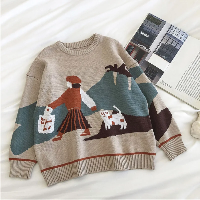 

Cute Kawaii Cartoons Harajuku Sweater Women Loose Long Sleeved Casual Pullover Tops New Autumn Winter Korean Knitted Sweaters