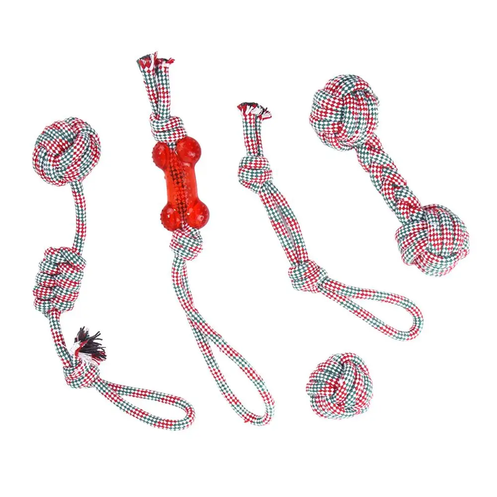 

Pet Rope Dog Chew Toys Set Of 5 Dog Toy Relieve Anxiety Pet Rope Knot Puppy Color Cotton Rope Toy Kit For Cleaning Massaging