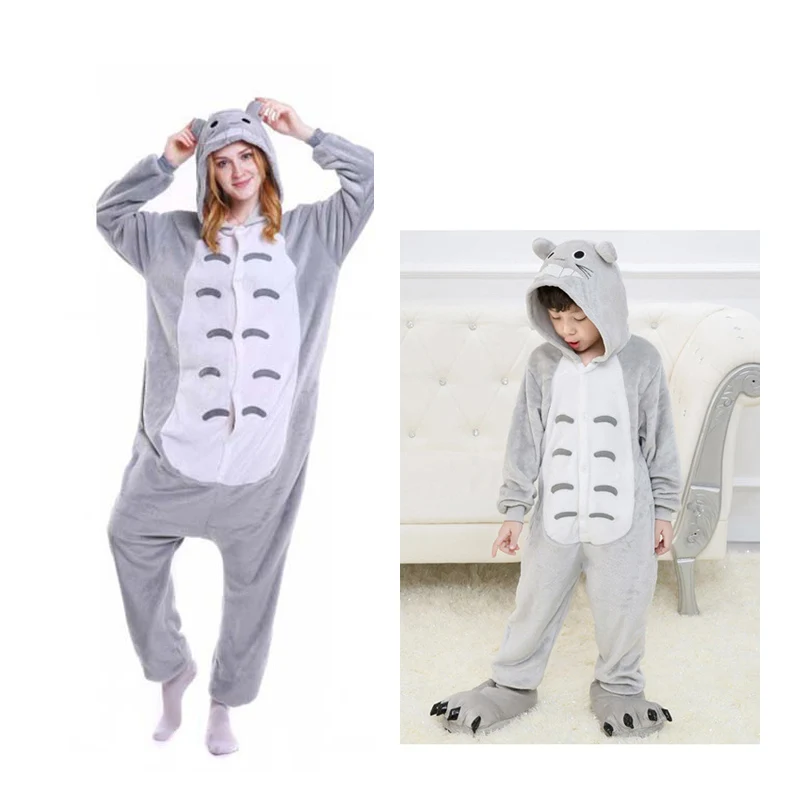 Totoro Зимние Семейные комплекты; фланелевые пижамы с единорогом для детей, взрослых, женщин, мужчин; Onesie Stitch kuguurumi; комплекты одежды для сна; Новинка - Цвет: Totoro