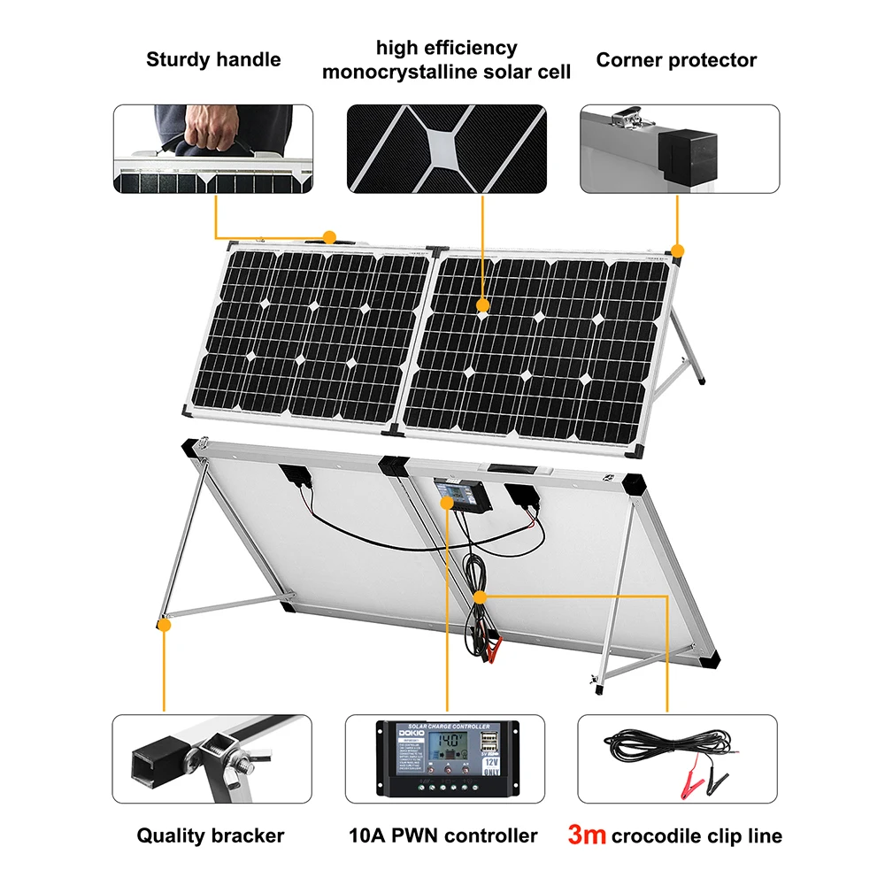 dokio 18v 100w 150w 200w foldable solar panel set charge 12v car battery cell charger with 10a controller solar panel kits free global shipping
