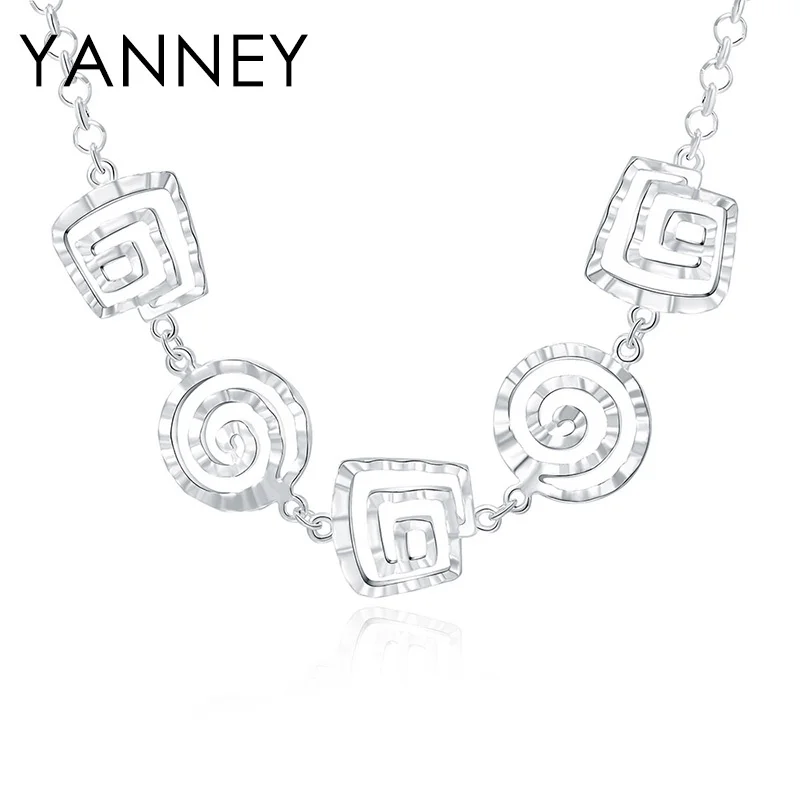 

YANNEY 925 Sterling Silver 18-inch Fine Hollow Round/Square Pendant Necklace For Women Fashion Hip Hop Jewelry Gift