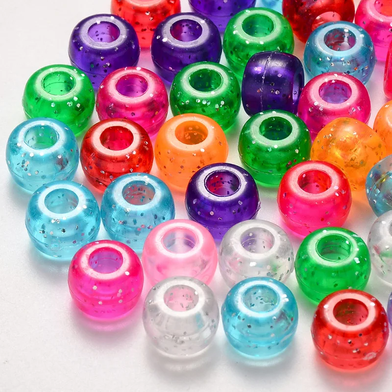 Бусины Рондель пластиковые разных цветов с блестками 9 мм около 1900 шт./500 г |