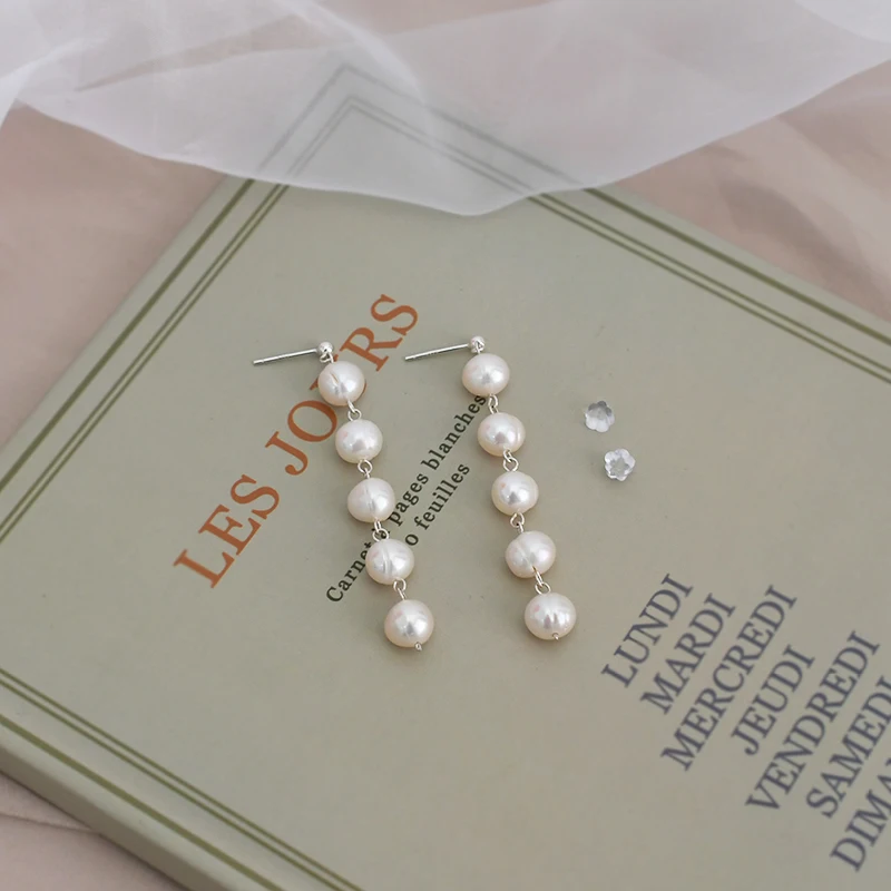 

ASHIQI Natural Freshwater Pearl Earrings 925 Sterling Silver Temperament Simple Jewelry Women
