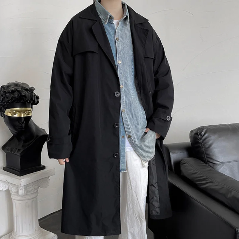 Тренч мужской длинный свободного кроя Классическая двубортная модная