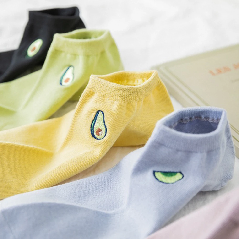 Женские однотонные носки с вышивкой авокадо повседневные хлопковые короткие